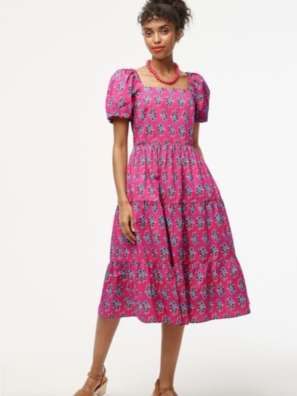 J. Crew Pink Floral Midi Dress